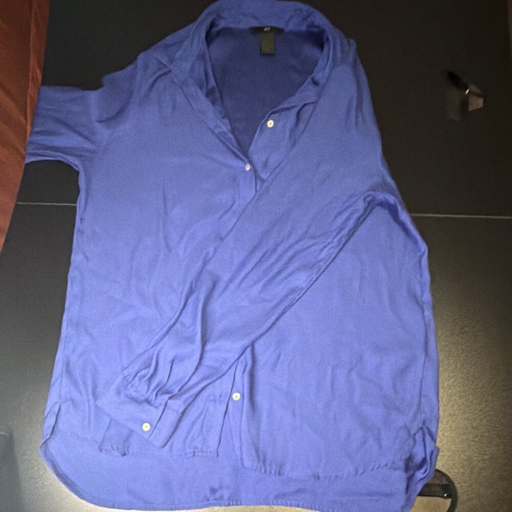 H&M Women’s Small Blue Button Down Blouse Relaxed Oversized Coastal Casual Shirt